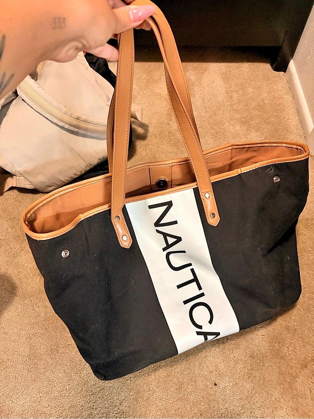 Nautica Color Block Tote in Black & Brown